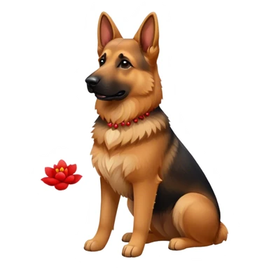German Shepherd with flower red  sticker