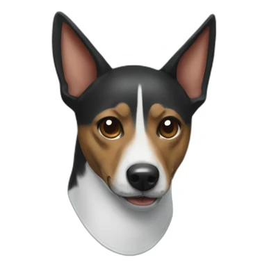 Black Basenji wearing shark costume with jaws face sticker