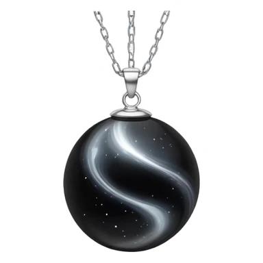 floating black onyx orb with a pure silver aura, cosmic particles swirling around it, silver chain floating midair like starlight sticker