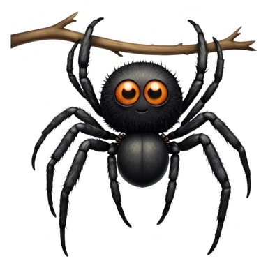Large black fluffy spider with a big round abdomen and short hairy legs sitting on a branch, staring at us. Detailed texture of the spider’s fur and body. Transparent background. sticker