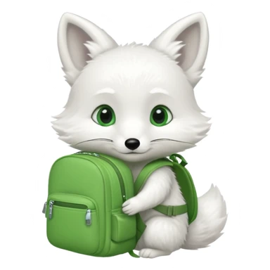 baby white fox wear green backpack sticker