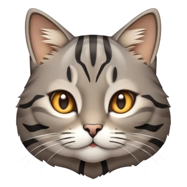 cinematic-cute-grey-and-black-brown-tabby-cat-portrait-emoji,-head-tilted-playfully-and-inquisitively,-sleek-grey-brown-fur-with-bold-black-tabby-stripes-and-a-distinctive-m-shaped-marking-on-the-forehead,-sparkling-amber-eyes,-simplified sticker