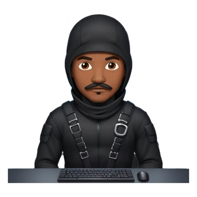 african-american mustache mercenary black asymmetrical ninja hacker terminal command center sticker