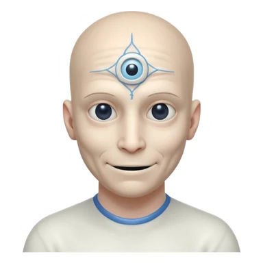 mutant test subject portrait, head and shoulders only, third eye on forehead, pale skin, creepy calm smile, lab experiment style, 3D cartoon, mobile game icon style, clean background, no text, no watermark

 sticker