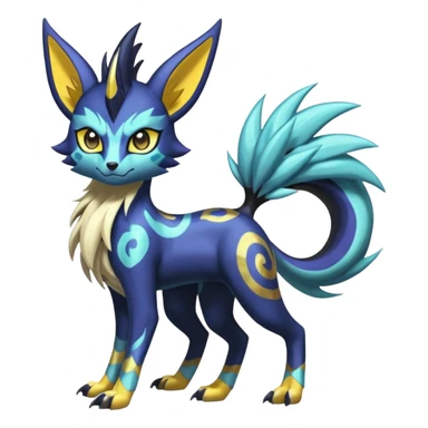 Shiny colorful exotic Feral Scaly Striking Slaying Badass Evil Handsome Lightning-patterned Zig-zagged buzzy fuzzy Meloetta-Renamon-Luxray-Cobalion-Suicune-Vernid-fusion-hybrid-creature, full body  sticker