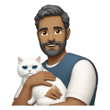 Latin man with beard holding white persian cat with blue eyes  sticker