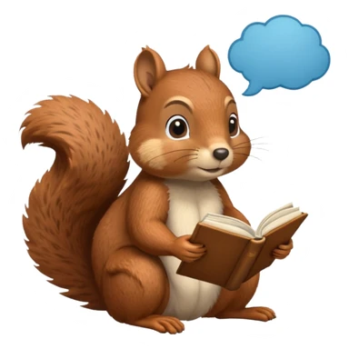 a squirrel reading a book, with a thought bubble above its head, looking like it's deep in thought sticker