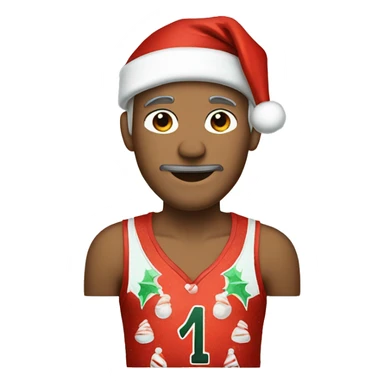white basketball coach with Christmas pjs and a santa hat sticker