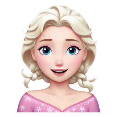 Cinematic Adorable Elsa Portrait Emoji, Giggling as tiny snowflakes swirl around her, cheeks flushed pink from the cold, eyes twinkling with warmth, a heart-melting mix of beauty and playfulness! sticker