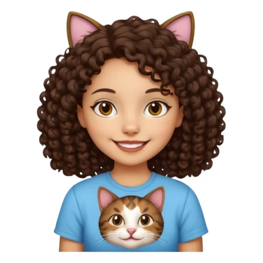 Kedi seven ,saçları koyu kahverengi ,kıvırcık saçlı kız sticker