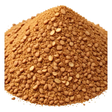 small pile or scatter of coconut sugar granules, fine to medium size, golden-brown color, dry and slightly sandy texture, matte finish, irregular natural-looking grains softly tinted with caramel hues, no bowl spoon or packaging, just the sugar, soft lighting, subtle shadows, emoji scale sticker