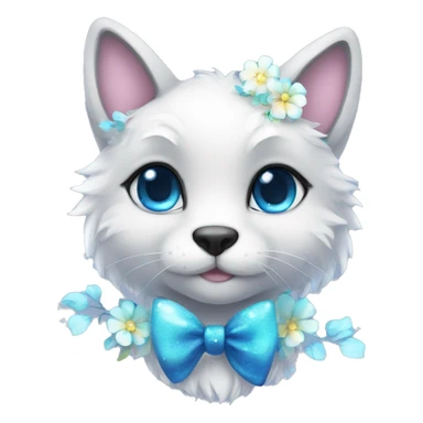 Anthro Cute Cool Kawaii gorgeous sparkly ethereal fantasy animal creature with blue eyes furry sona with flowers and bow tie beautiful aesthetic sticker