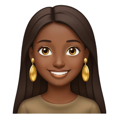 Girl showing happiness, dark skin tone, long straight dark brown hair, gold earrings sticker