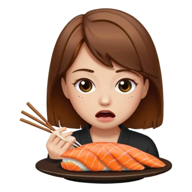 Brown hair girl eating sushi crying funny sticker