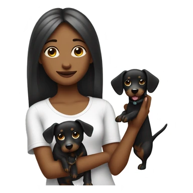 girl holding a black wiener dog ￼ sticker