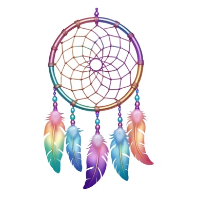 Iridescent pastel rainbow colorful transparent bright light luminescent dream-catcher hanging from an iridescent chain sticker