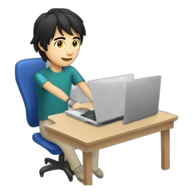 young man black hair and white body with laptop writes code on python sticker