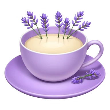 White teacup on a pastel purple plate, lavender flowers on the side, pastelcore aesthetic sticker