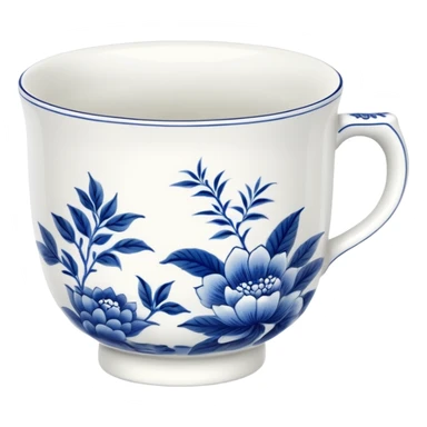traditional Chinese tea cup with blue and white porcelain design without handle, clean simple style sticker
