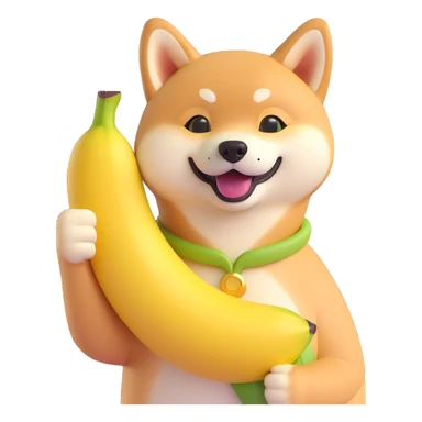 shiba inu showing thumb up and having banana sticker
