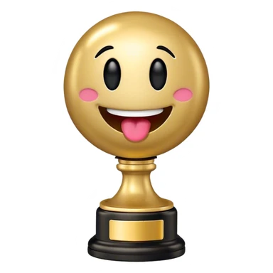 oscar statuette with a black base and a smiling round emoji face for the head with its tongue sticking out sticker