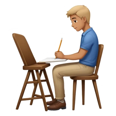 A man sits on a chair and draws, leaning forward, but the chair is only halfway seated sticker