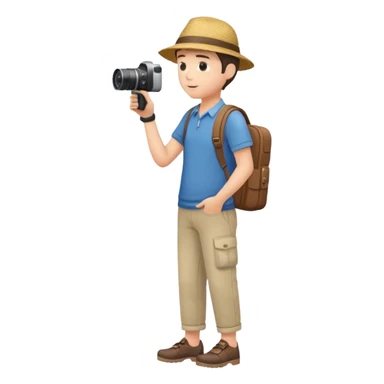 tourist full body from side view, casual clothing, holding a camera sticker