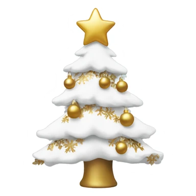snow christmas tree with white and gold decorations sticker