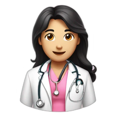 Long black hair doctor in pink undershirt white coat over pink stethoscope  sticker