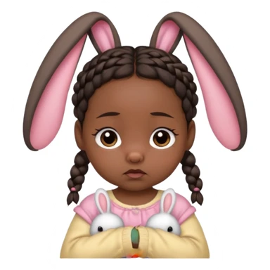 bunny ear accessory wearing baby braided dark hair sad  sticker