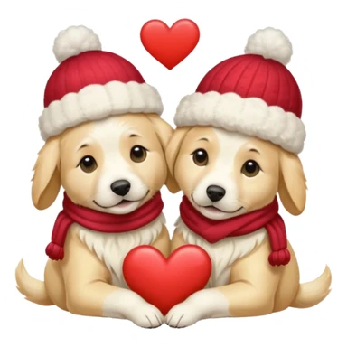 2 English cream golden retrievers cuddling with winter hats and heart in between them. Make them pale dogs . Less cartoon and no hands holding heart just a heart in between  sticker