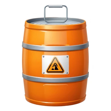 orange road construction barrel with shiny plastic appearance sticker