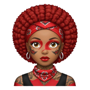 afro black hair with red head bandana and lots of face tattoo black skin girl sticker