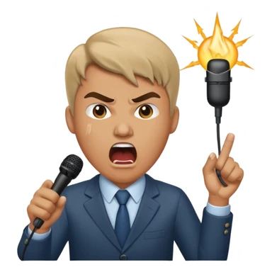 the male office manager yelling at her to stop with angry face while unpluggging her microphone cable
 sticker