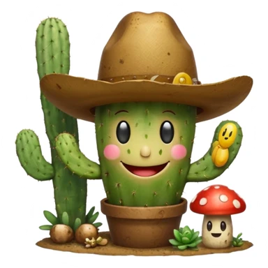 Make a cactus that has this smily face “😁” and a cowboy hat and holding shrooms sticker