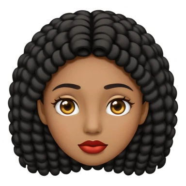 Haz un emoji de una chica de cabello largo rizado tipo 3c 3b de pelo negro su tono de piel no es ni blanca ni morena tiene un lunar en la nariz y tiene pecas en la mejilla su nariz es media redonda y sus labios medios carnosos y tiene ojos marrones oscuros y cejas media larga  sticker