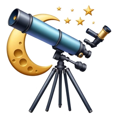 An icon featuring a telescope, stars, and a planet, symbolizing astronomy. The design includes a crescent moon, distant galaxies, and constellations, representing the study of space and celestial bodies. Transparent background highlights the exploration of the universe and cosmic phenomena. sticker