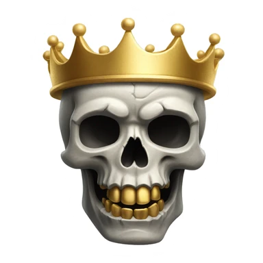 stone skull with a golden canine tooth and a crown sticker