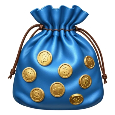 blue coins inside brown money bag sticker