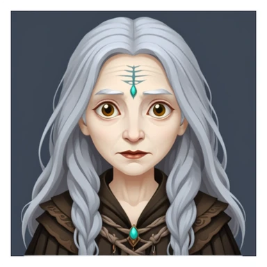 Baba Yaga sorceress woman with long wild hair, forest background sticker