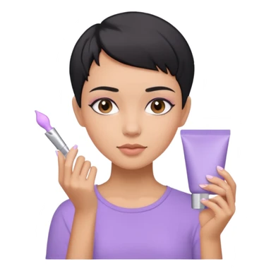 tan girl with pastel purple shirt with black hair & a pixie, doing her skin care sticker