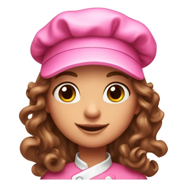 Chef girl with long curly brown hair in a pink cap sticker