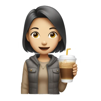 a asian girl drinking a cup of iced coffee sticker
