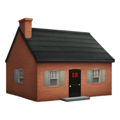 One story Small red brick house with black roof with a red door and one window  sticker