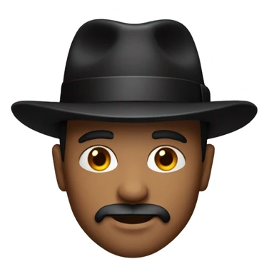 Man with bright red skin, black fedora and black goatee sticker