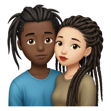Half bold Asian girl kissing black guy with dreads sticker