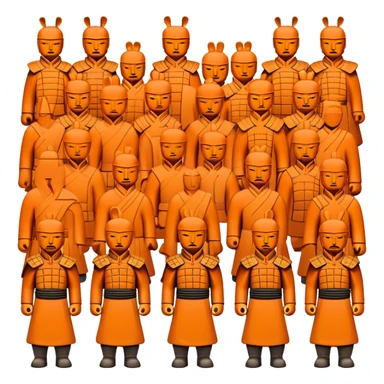 Terracotta Army Xi'an, simplified emoji style with bold outlines and bright colors, cartoon style ancient warrior statues lined up sticker