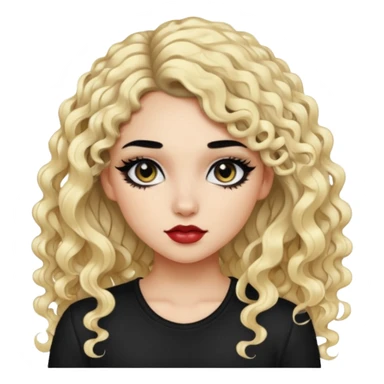 split dye leftside blonde rightside black hair, baddie, pretty makeup, black eyeliner, long curly hair sticker