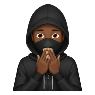 fait un homme avec une cagoule noir qui couvre sa tête, ses mains doivent être sur sa bouche comme si il se la cachait  sticker