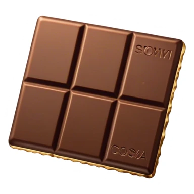 Cinematic silky dark chocolate bar, broken into perfect squares, rich cocoa tones, slightly melting edges, fine texture and decadent shine, warm golden highlights, tempting and rich. sticker